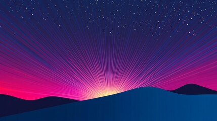 Vibrant Sunset Rays Over Silhouetted Hills