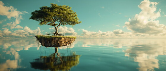 A tree growing upside down with roots in the sky. _003