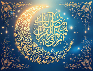 Graceful Ramadan Mubarak Papercut Background with Crescent and Calligraphy