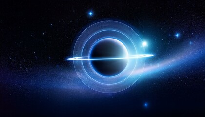 Obraz premium 깊은 우주 속에서 빛나는 고리 형태의 행성, 행성 주위에 떠다니는 작은 별들이 강조된 장면