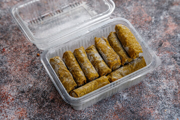 Delicious dolma (sarma) stuffed grape leaves rice.