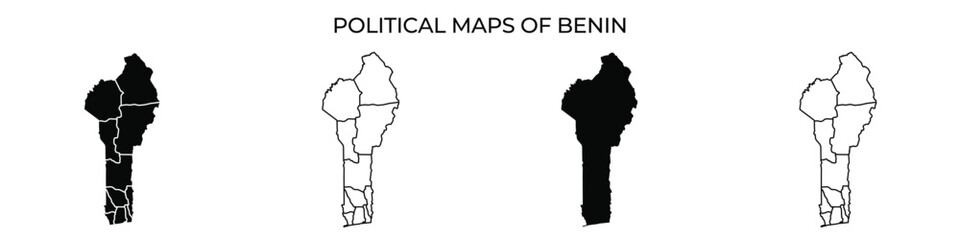 Different political maps of Benin showcase the countrys territorial divisions and changes throughout various historical periods. Each map highlights distinct regions and their boundaries.