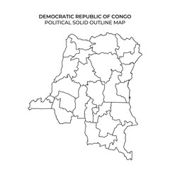 Detailed outline map of the Democratic Republic of Congo showing political boundaries. Suitable for educational purposes including geography and political studies.