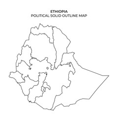 A detailed outline map representing the political boundaries of Ethiopia, featuring regions and areas outlined for geographic clarity. It provides a clear view of the countrys layout.