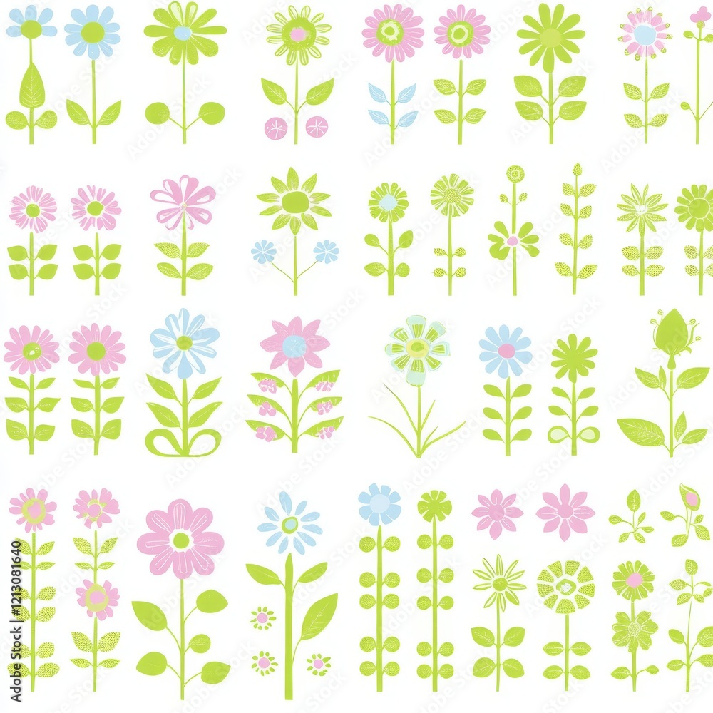 Poster seamless flower pattern. flat botanical design for spring. simple contemporary repeating texture. ha