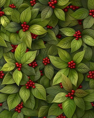 Naklejka premium Coffee tree with bright green leaves and red berri_009