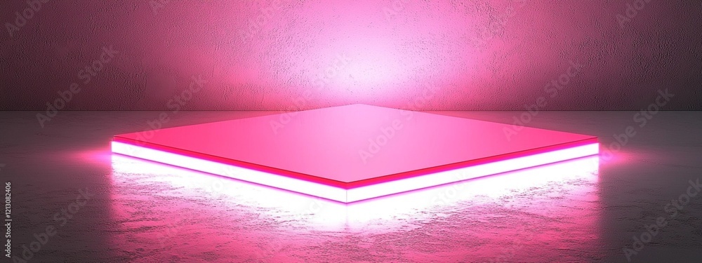 Poster pink neon glow illuminated square platform modern minimalist product display background digital art 