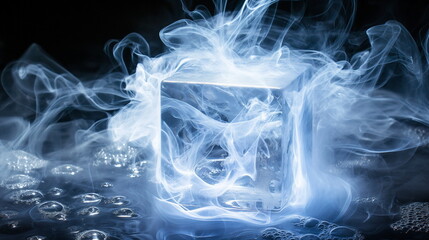 Ice cube with light bubbles frozen inside. High-Te_002