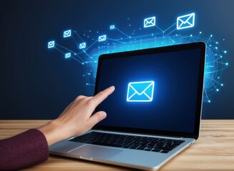 Blue email symbol with technological details