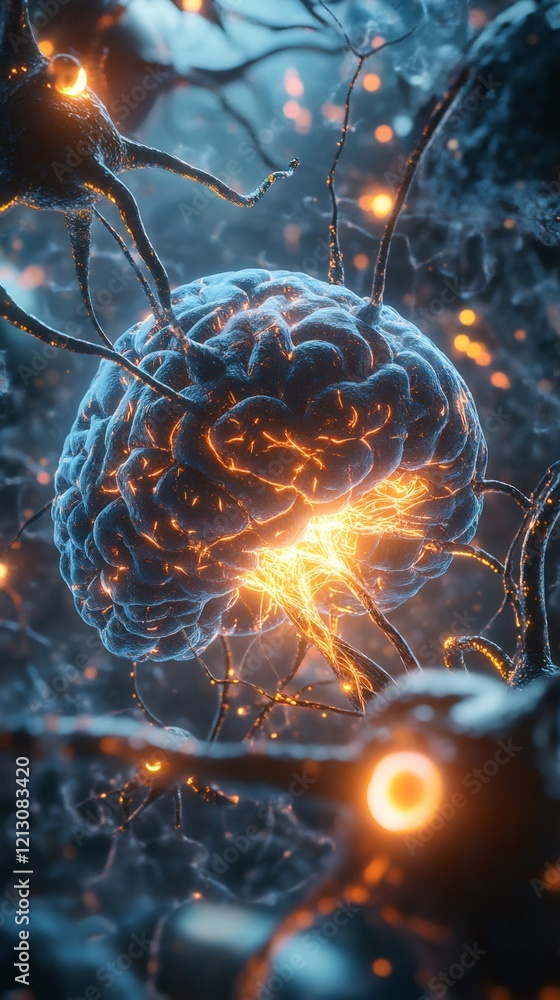 Poster human brain receiving and sending signals through neuron connections