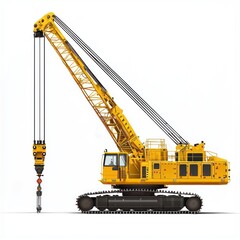 Crawler Crane isolated on white background. Crane icon. Heavy Machinery isolated on white. Construction Crane. Crawler Crane Design Element. Crane Vehicle Isolated for Designers.