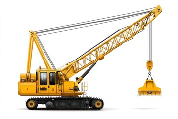 Crawler Crane isolated on white background. Crane icon. Heavy Machinery isolated on white. Construction Crane. Crawler Crane Design Element. Crane Vehicle Isolated for Designers.