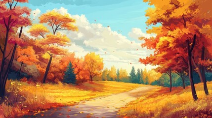 Fototapeta premium Autumnal Pathway Through Golden Woods