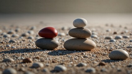 The weight of responsibility: A small stack of smooth pebbles precariously balanced on a white surface. Copy space. 