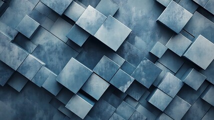 Contemporary Background of Interlocking Gray and Blue Cubic Patterns in a Symmetrical Design