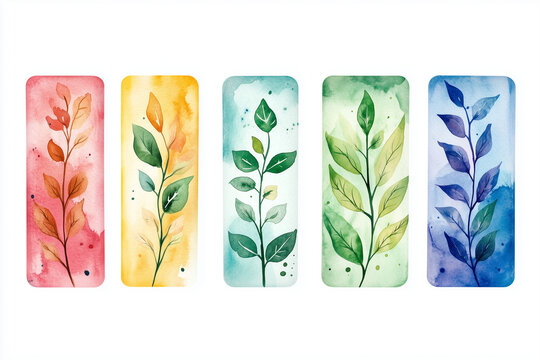 set of watercolor bookmarks isolated on white background	