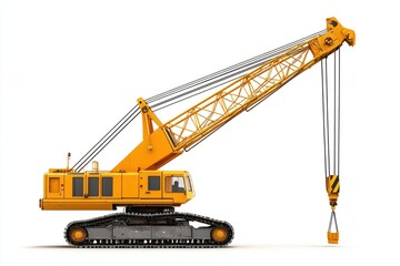 Crawler Crane isolated on white background. Crane icon. Heavy Machinery isolated on white. Construction Crane. Crawler Crane Design Element. Crane Vehicle Isolated for Designers.