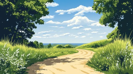 Winding Country Road Leads to Scenic Ocean View