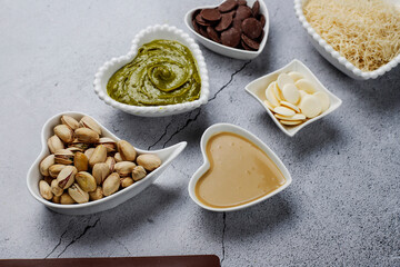 Dubai chocolate bar with pistachio paste and kadaif dough