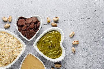 Dubai chocolate bar with pistachio paste and kadaif dough