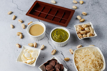 Dubai chocolate bar with pistachio paste and kadaif dough