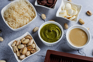 Dubai chocolate bar with pistachio paste and kadaif dough
