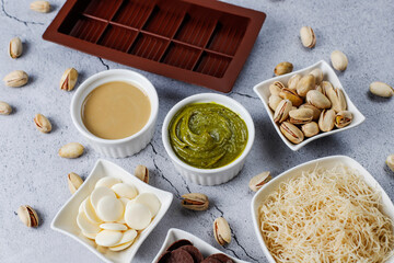 Dubai chocolate bar with pistachio paste and kadaif dough