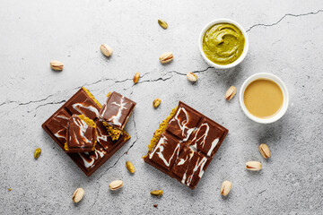 Dubai chocolate bar with pistachio paste and kadaif dough
