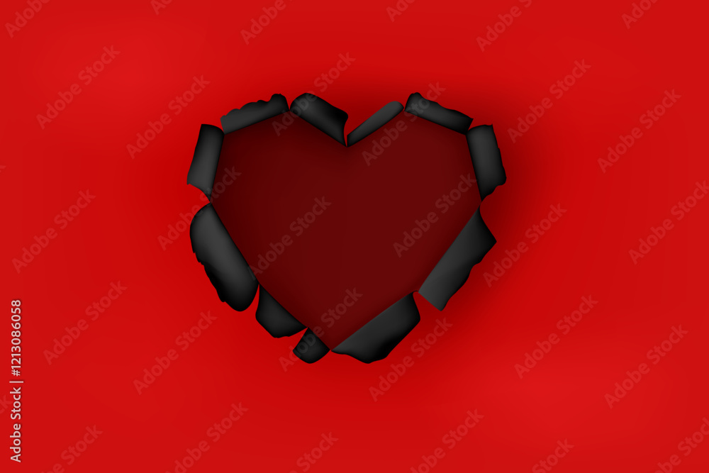 Poster valentine heart of torn paper. 3d vector illustration with copy space