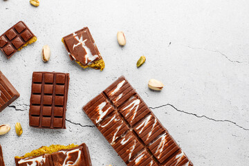 Dubai chocolate bar with pistachio paste and kadaif dough