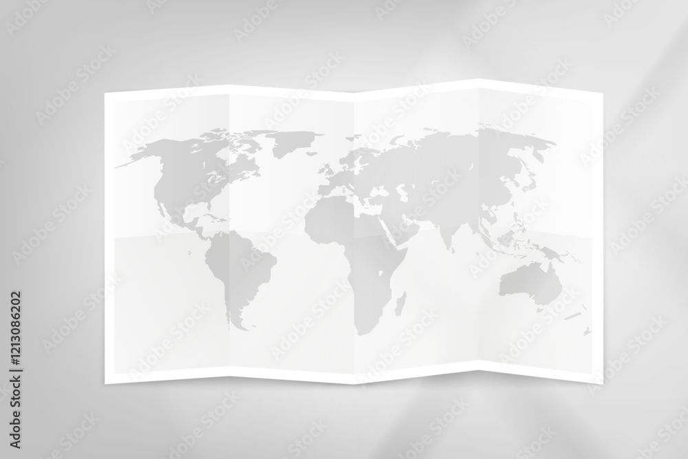 Leinwandbilder paper map on bright background with window light. 3d vector mockup