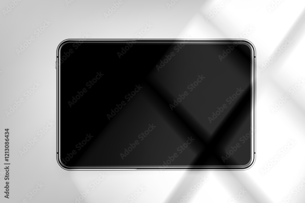 Fototapete Modern tablet computer on bright background with window light. 3d vector mockup