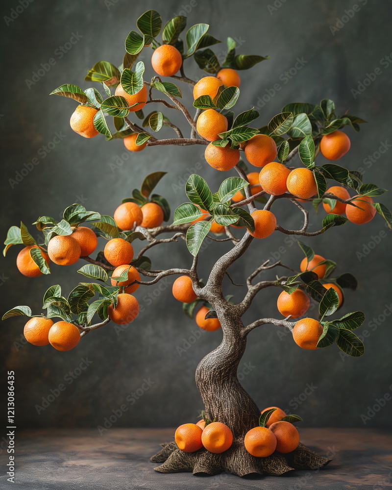 Poster tangerine tree with branches strewn with fruits. b_002