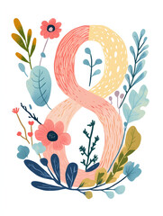 number eight 8 happy international women's day illustration woman floral flowers 