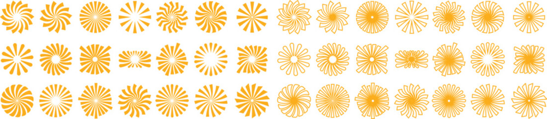 Sunburst, Starburst icon in flat line set. vector for apps or web Retro wavy edge circle stickers, price promo tags, Empty vintage star burst callouts or sunburst Isolated on transparent background