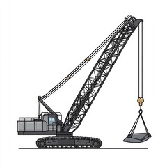 Crawler Crane isolated on white background. Crane icon. Heavy Machinery isolated on white. Construction Crane. Crawler Crane Design Element. Crane Vehicle Isolated for Designers.