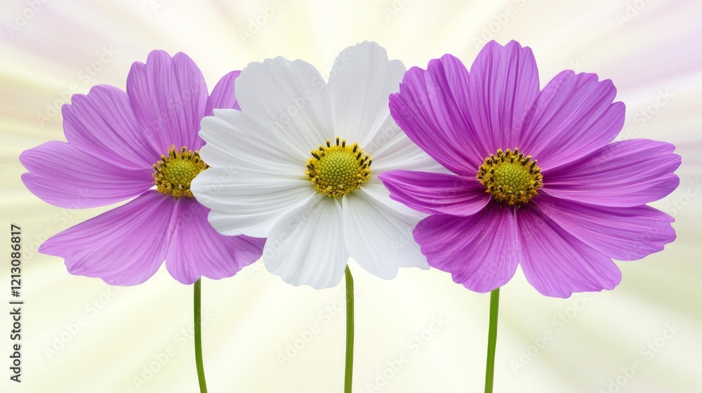 Poster captured in a macro close-up with a soft focus, the scene features a beautiful field of colorful cos