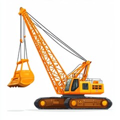 Crawler Crane isolated on white background. Crane icon. Heavy Machinery isolated on white. Construction Crane. Crawler Crane Design Element. Crane Vehicle Isolated for Designers.