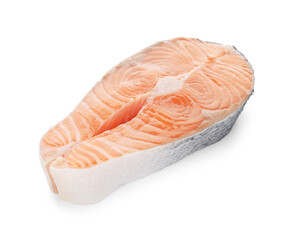 Steak of fresh raw salmon isolated on white