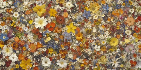 Perfect background featuring a variety of spring flowers for catalogs or online stores. Represents the concept of a floral shop including delivery services. Top view shot with many colors. Showcase