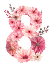 number eight 8 happy international women's day illustration woman floral flowers 