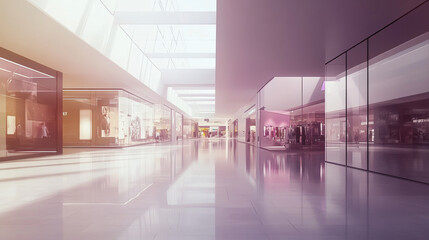Obraz premium A hazy view of a contemporary shopping space, emphasizing sleek design and modern retail interiors.