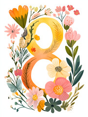 number eight 8 happy international women's day illustration woman floral flowers 