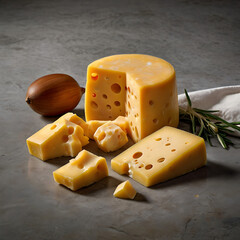 Cheese arranged on a wooden board as a fresh gourmet snack