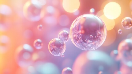 Transparent bubbles with colorful glowing lights