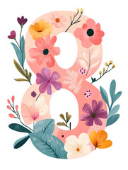 number eight 8 happy international women's day illustration woman floral flowers 