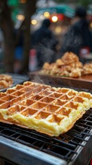 Golden Brown Waffle on a Street Food Stall