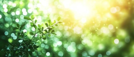 Fototapeta premium Sunlit Green Leaves with Bright Bokeh