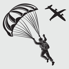 a person parachuting from a plane silhouette vector design art and illustration