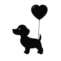 puppy holding a heart silhouette vector illustration